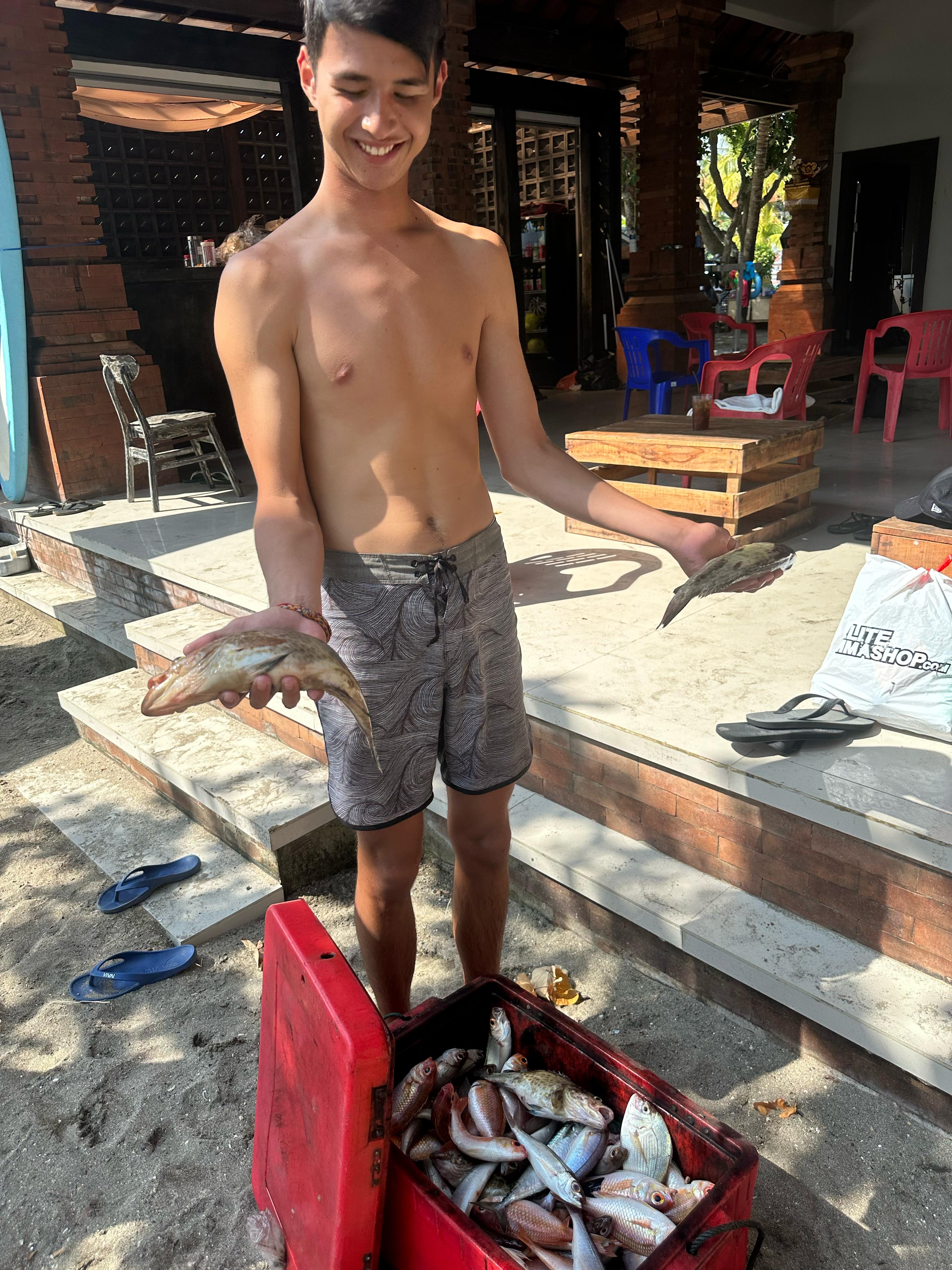 Guest at beach with catch box